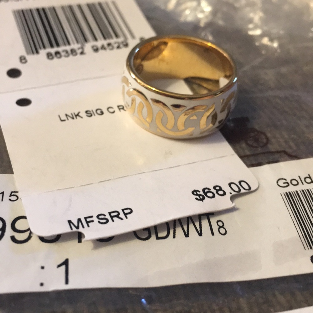 New Coach Gold & White C pattern band Size 8